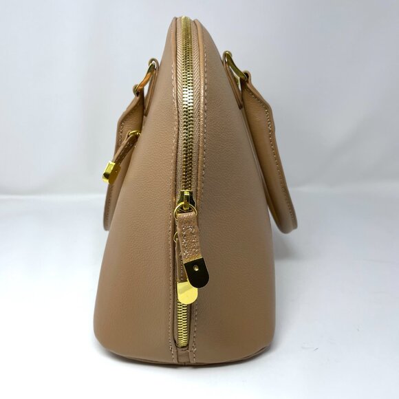 Joy & Iman Beige Pebble Split Leather Large Satchel Crossbody Handbag w/ Watch - Picture 2 of 16
